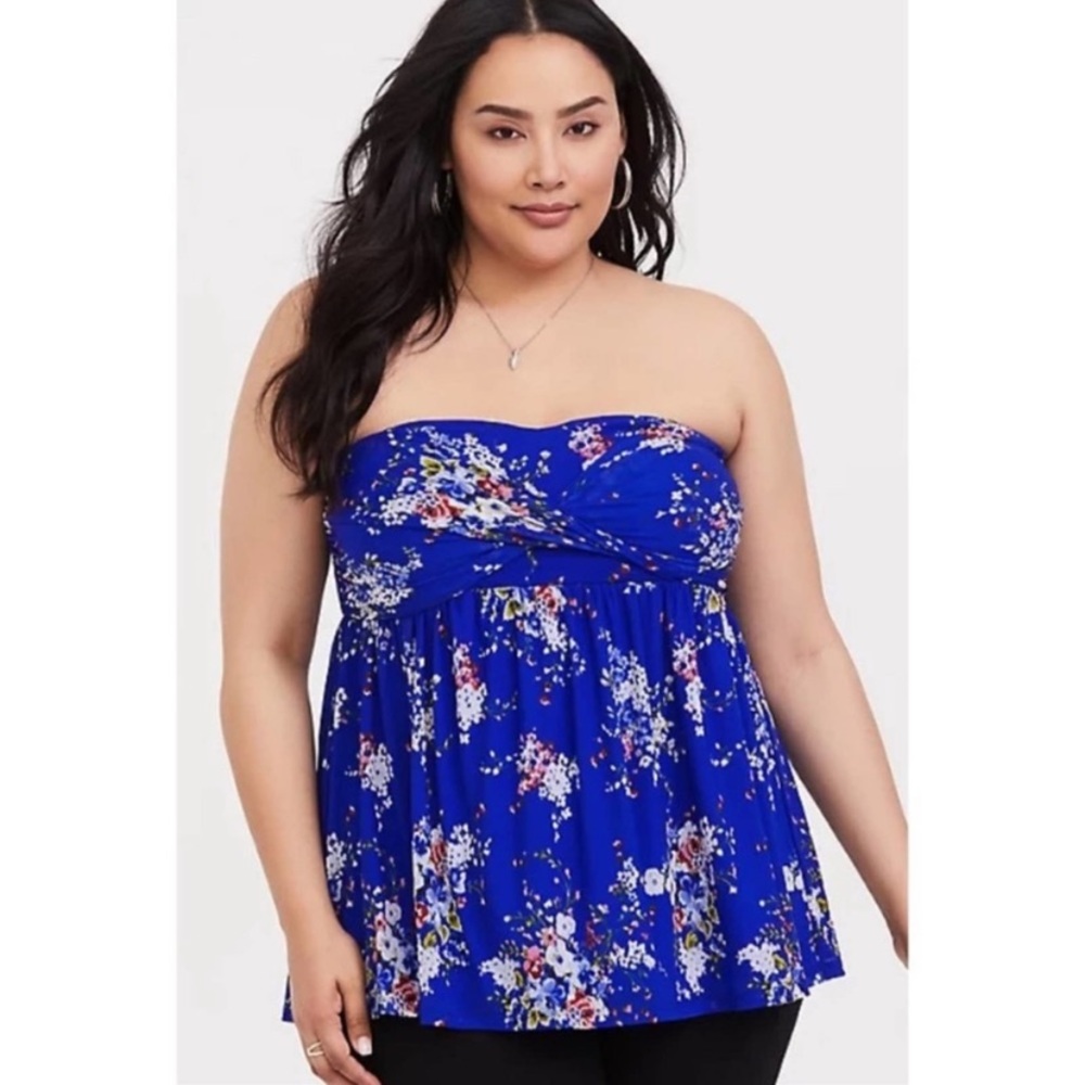 Torrid Mesh Strapless Floral Babydoll Tunic Top Woman’s Size Large